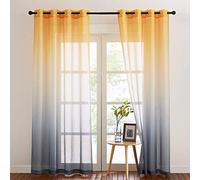 NICETOWN Cortinas Salon Modernas 2 Piezas Visillo Salon Cortina Translucida con Aspecto de Lino Cortinas para Ventanas Grandes, 140x260cm(AnchoxAlto), Amarillo-Gris