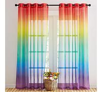NICETOWN Cortinas y Visillos 2 Piezas Cortinas Translucidas con Aspecto de Lino Visillos Salon/Dormitorio Cortina Larga con Ojales, 140x220cm(AnchoxAlto), Arco Iris