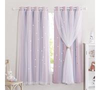 NICETOWN - Visillos y Cortinas Opacas, Doble Capa, Color Blanco, con Estrellas, diseño de luz, Pase de decoración para niños, Dormitorio, 132 x 160 cm, Rosa y púrpura, 2 Piezas