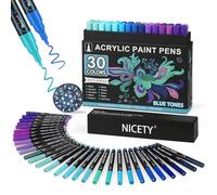 NICETY 30 Rotuladores Acrílicos de Colores, Punta Fina 0,7 mm - Ideal para Pintar en Tela, Piedras y Madera - Set de Manualidades (Azul)