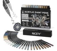 Nicety - Rotulador acrílico para pintura acrílica (30 unidades, cristal, para madera, lienzo, cerámica, acrílico, marcador de pintura a base de agua, 0,7 mm, extra punta fina (gris)
