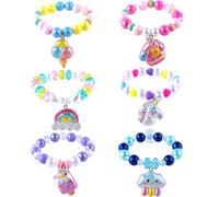 Niceup 6 pulseras de unicornio para niñas de 4 a 6 años, regalo de joyería con unicornio, helado, cupcakes, arco iris, paleta, nube, colgante para fiesta de cumpleaños, regalos de fiesta de disfraces