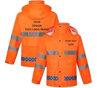 Nicevhljac Chaqueta impermeable personalizada de alta visibilidad para hombre, logotipo/foto/texto personalizado, ropa de trabajo resistente al viento, ropa de trabajo con capucha y tira reflectante
