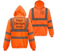Nicevhljac Sudadera con capucha para hombre de alta visibilidad con cremallera y tiras reflectantes, ropa de trabajo cálida de seguridad, añade tu propio diseño, naranja, XXL