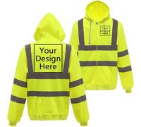 Nicevhljac Sudadera con capucha para hombre de alta visibilidad con cremallera y tiras reflectantes, ropa de trabajo cálida de seguridad, añade tu propio diseño, amarillo, XXL