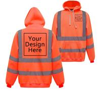 Nicevhljac Sudadera con capucha personalizable para hombre, de alta visibilidad, forro polar, con tiras reflectantes, cálida, para el trabajo, añade tu diseño, naranja, M