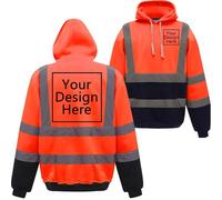 Nicevhljac Sudadera con capucha personalizable para hombre, de alta visibilidad, forro polar, con tiras reflectantes, cálida, de seguridad, para el trabajo, añade tu diseño, Naranja-azul marino, M
