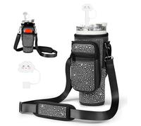 NICEWAT Bolsa de Botella de Agua para Stanley Cup 40oz, Soporte para Botella de Agua de Neopreno con Correa Regulable para el Hombro, Mosquetón y Cubierta para Pajita, Adecuada para Correr Yoga