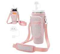 NICEWAT Bolsa de Botella de Agua para Stanley Cup 40oz, Soporte para Botella de Agua de Neopreno con Correa Regulable para el Hombro, Mosquetón y Cubierta para Pajita, Adecuada para Correr Yoga