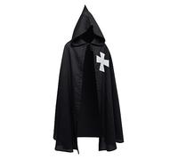 NICEYEA Capa de caballero medieval con capucha, disfraz de caballero templario, cruzado, capa para carnaval, cospaly LARP, templo, hospitallero, abrigo con cruz, disfraz para mujer y hombre