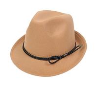 NiceYnn Sombrero de fieltro Trilby vintage, enrollable, de lana de ala corta, unisex, sombreros de gángster Fedora Jazz Homburg, sombreros de Panamá Manhattan de los años 20, Camel & Cuerda Negra,