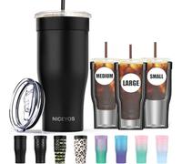 Niceyos - Funda universal para café helado, reutilizable, de doble pared, de acero inoxidable, aislante, para bebidas frías, se adapta a tazas pequeñas, medianas y grandes de Starbucks, Dunkin, Donuts, McDonalds, color negro