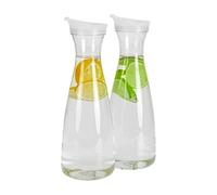 Nicfaky 2 jarras de agua de plástico de 1 litro con tapas blancas, aptas para alimentos y reciclables, irrompibles