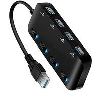 Nicfaky Divisor USB 3.0 ultradelgado, extensión USB de 4 puertos interruptor de encendido/apagado individual, concentrador de datos de expansión portátil