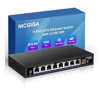 NICGIGA Conmutador Ethernet 2.5G de 8 Puertos con Enlace Ascendente SFP 10G, conmutador de Red 2.5Gb no gestionado, Plug & Play, Montaje en sobremesa/Pared, diseño metálico sin Ventilador.