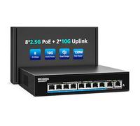 NICGIGA Switch PoE 2.5G No Gestionable 10 Puertos, 8X PoE+ 2.5G Base-T (130W), 2X Uplink 10G RJ45, Switch Ethernet Gigabit IEEE 802.3af/at para Punto de Acceso WiFi 6, NAS, NVR, Cámara 4K