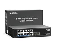 NICGIGA Switch PoE Gigabit de 12 Puertos No Administrado, Conmutador de Red con 8 Puertos PoE+ IEEE802.3af/at a 120W, 2 Uplink de 1000Mbps y 2 SFP de 1G