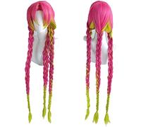 NICHANGHUA 120cm / 47Inch Long Rose Red Gradient Grass Green + Long Twist Braid Kanroji Mitsuri Cosplay Peluca for -Kimetsu no Yaiba Girls Women Pelucas con Gorra Gratis (1418#)
