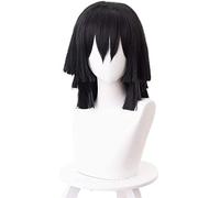 NICHANGHUA 40 cm/15,75 Pulgadas Medio Largo Negro Capas Estilo Peluca Hombres Boys'Party Pelucas: Kimetsu no Yaiba Iguro Obanai Cosplay Peluca Cosplay Disfraz Pelo