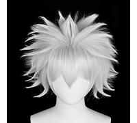 NICHANGHUA Kostenlose Haarkappe + schwarze Perücke für Herren, Cosplay-Perücke, gewellt, kurz, für synthetische Perücken von Anime für Halloween-Kostüme (Color: Plata)
