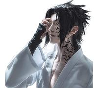 NICHANGHUA Kostenlose Haarkappe + schwarze Perücke für Herren, gewellte Cosplay-Perücke, kurz, für synthetische Perücken von Anime für Halloween-Kostüme (Color: Negro)