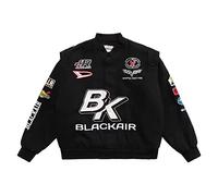 Niche Jacket Tendencia Estampado de Letras American High Street Heavy Industry Bordado Racing Coat Motocicleta Traje Bomber Men Jacket-Black,L
