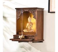 Nicho Budista Con Puertas, Pedestal for Estatua Del Dios De La Riqueza Guanyin, Lámpara Nocturna Con Pan De Oro, Adecuado for Altares Budistas Domésticos.(Wall-mounted)
