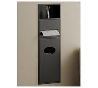 Nicho de almacenamiento empotrado de acero inoxidable, espacio integrado for papel higiénico y papelera, solución que ahorra espacio for baño, cocina, sala de estar y dormitorio.(Black,200x630x135mm)