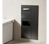 Nicho de baño empotrado, soporte de papel higiénico de acero inoxidable montado en la pared con cubo de basura y almacenamiento de escobillas, armario organizador integrado