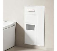 Nicho de baño empotrado, soporte de papel higiénico de acero inoxidable montado en la pared con cubo de basura y almacenamiento de escobillas, armario organizador integrado