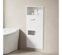 Nicho de baño empotrado, soporte de papel higiénico de acero inoxidable montado en la pared con cubo de basura y almacenamiento de escobillas, armario organizador integrado