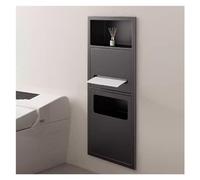Nicho de baño en acero inoxidable, organizador de estante empotrado, nicho de ducha, cubo de basura, alcoba incorporada para cocina, sala de estar, dormitorio, estante de almacenamiento, negro, 70 x