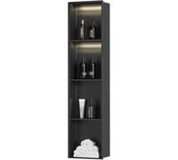 Nicho de ducha de acero inoxidable con luz LED, diseño de inserción de pared para almacenamiento de baño, no requiere azulejos, acabado negro mate, fácil instalación, ahorra espacio