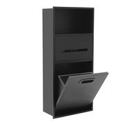 Nicho de pared de acero inoxidable, color negro, sistema de almacenamiento de 3 compartimentos con portarrollos y papelera, impermeable, instalación para baño, cocina, salón, 66 x 14 x 30 cm