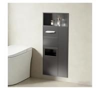 Nicho Empotrado para Inodoro, Nicho de Acero Inoxidable para Papelera con Soporte para Papel Y Abertura para La Papelera, Armario Oculto para Papelera(Gray)