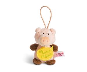 NICI 44869 Colgante de Cerdo con Texto en alemán Ich bringe Dir Glück, 8 cm, con Lazo, Rosa/marrón