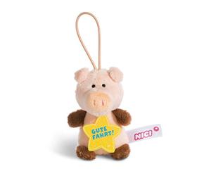 NICI 44870 Colgante de Cerdo con Texto en alemán Gute Fahren, 8 cm, con Lazo, Rosa/marrón