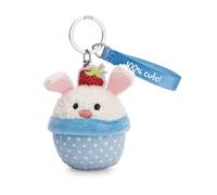 NICI 62866 - Llavero Conejo en Cupcake con Texto “100% Cute”, 7 cm, Azul, Colgante de Peluche versátil con un Mensaje cariñoso en una Cinta de satén Elegante, para ti o para Esa Persona Especial
