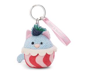 NICI 62866 - Llavero gato en cupcake con texto “Have a sweet day” 7cm, azul, colgante de peluche versátil con un mensaje cariñoso en una cinta de satén elegante, para ti o para esa persona especial