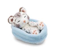 NICI 62871 - Peluche Leopardo de Las Nieves de 12 cm durmiendo en una cestita, Beige, Animal de Tacto Suave, Adorable para abrazar y Jugar, para niños y Adultos