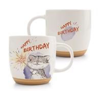 NICI 63006 - Taza de Porcelana con Gato y Texto Happy Birthday, 400 ml, 9,5 x 9,5 cm, Naranja, diseño Cuidado, Accesorio Adorable para Cocina, Oficina y casa, Dulce Regalo para Personas queridas