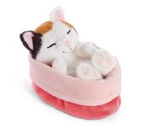 NICI 63131 - Peluche Gata de la Suerte de 12 cm durmiendo en una cestita, Multicolor, Animal de Tacto Suave, Adorable para abrazar y Jugar, para niños y Adultos,Idea de Regalo