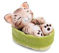 NICI 63132 - Peluche Gato bengalí de 12 cm durmiendo en una cestita, Multicolor, Animal de Tacto Suave, Adorable para abrazar y Jugar, para niños y Adultos,Idea de Regalo