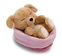 NICI 63133 - Peluche Perro de 12 cm durmiendo en una cestita, Beige, Animal de Tacto Suave, Adorable para abrazar y Jugar, para niños y Adultos,Idea de Regalo