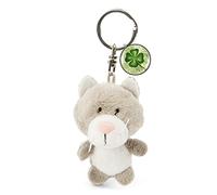 NICI 7 cm trébol - Amuleto de la Suerte Gato Colgante Llavero, Estampado Animal, Color Gris/Blanco, 4.5 x 5 x 7 cm (47530)