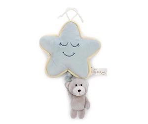 NICI Caja de música Estrella, 17 x 17 cm, con Oso Finni de 9 cm, Gris, Ayuda para Dormir bebés y niños pequeños Desde el Nacimiento, Ideal para Cama, Cochecito y Cuna - 62987