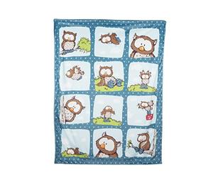 NICI- Coche búho Oscar 106x140cm Azul bebés Peluche mullida-Manta cálida niñas, escocés, Color (48936)