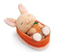NICI conejo de peluche con zanahoria 12cm durmiendo en cesta melocotón - marrón - Peluche suave, lindo para abrazar y jugar, para niños y adultos, una excelente idea de regalo - 61584