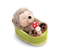 NICI erizo de peluche con seta 12cm durmiendo en cesta verde claro - marrón - Peluche suave, lindo para abrazar y jugar, para niños y adultos, una excelente idea de regalo - 61583