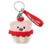 NICI 62861 - Llavero oso en cupcake con texto “Happy Birthday”, 7 cm, rosa, colgante de peluche versátil con un mensaje cariñoso en una cinta de satén elegante, para ti o para esa persona especial